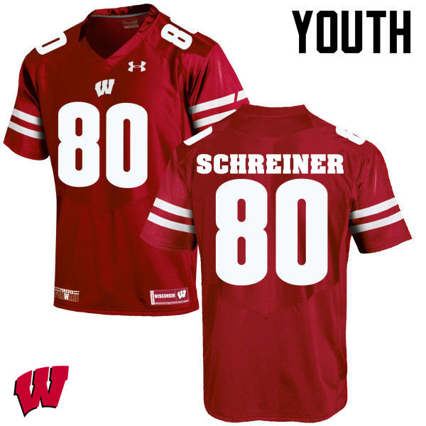 Youth Wisconsin Badgers #80 Dave Schreiner College Football Jerseys-Red - Click Image to Close